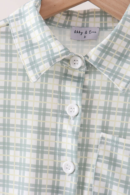 Sage plaid pocket button down shirt