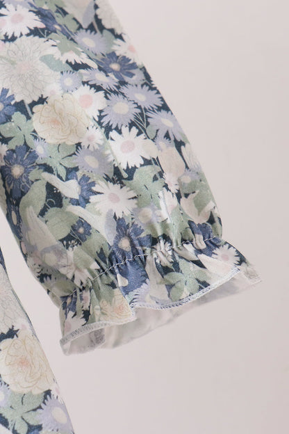 Vintage Floral Smocked Ruffle Dress