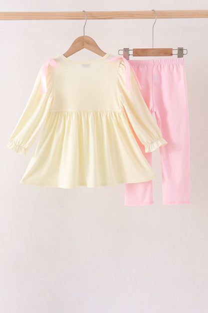 Cream smocked bow pants set