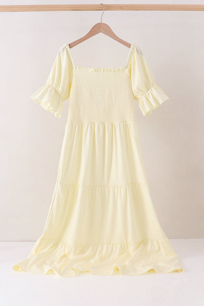 Cream smocked mom tiered dress
