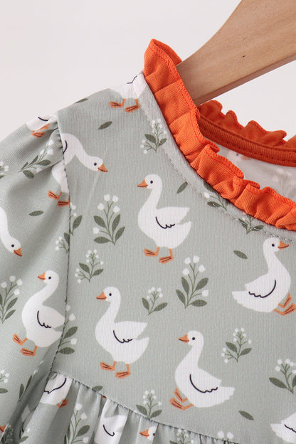 Grey goose applique ruffle dress