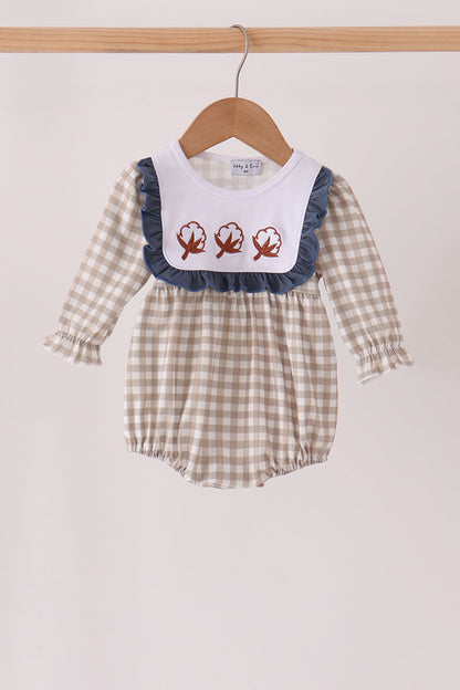 Teal cotton embroidery gingham ruffle bubble