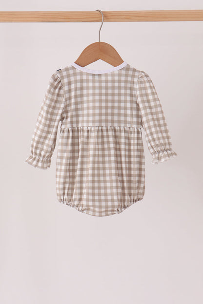 Teal cotton embroidery gingham ruffle bubble