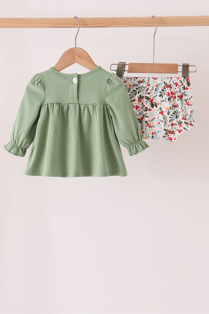 Sage Reindeer Applique Ruffle Bloomer Set