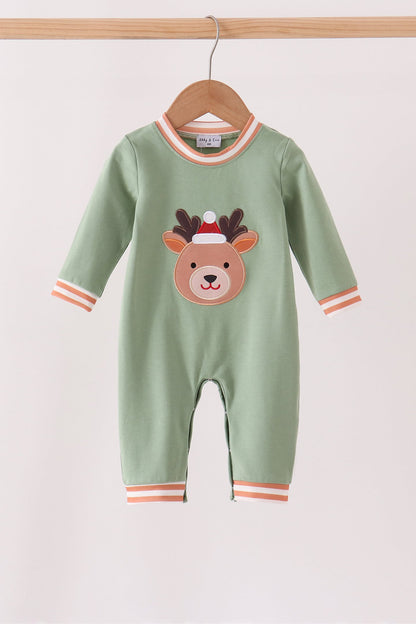Sage Reindeer Applique Romper