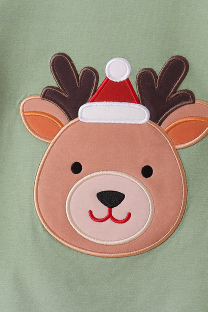 Sage Reindeer Applique Stripe Pants Set