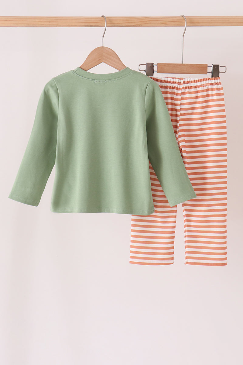 Sage Reindeer Applique Stripe Pants Set
