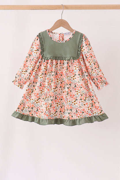 Green Floral Ruffle Dress