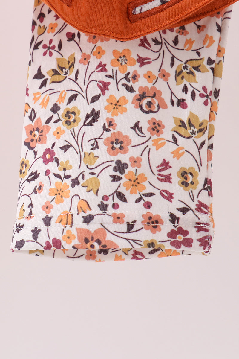 Orange floral ruffle pants set