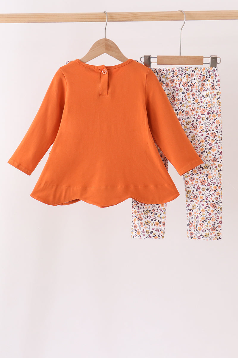 Orange floral ruffle pants set