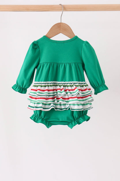Green christmas tree bow applique ruffle bubble