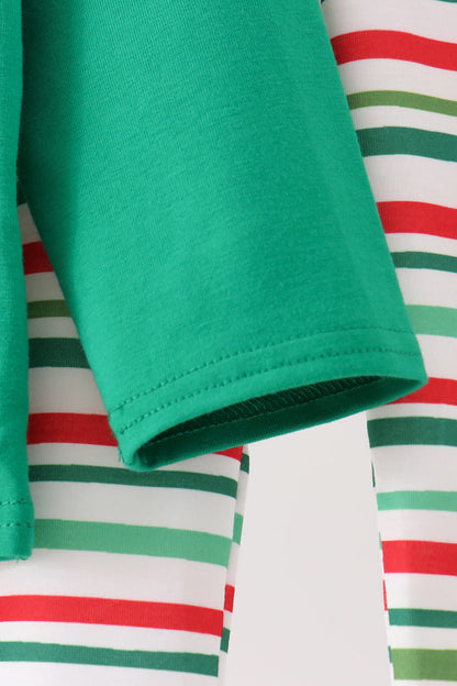 Green christmas tree applique stripe pants set