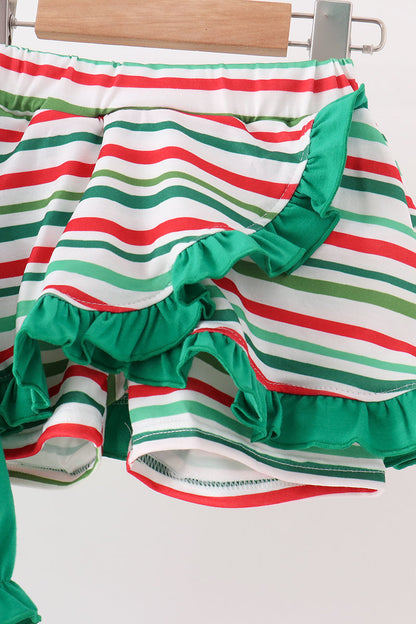 Green christmas tree bow applique skorts set