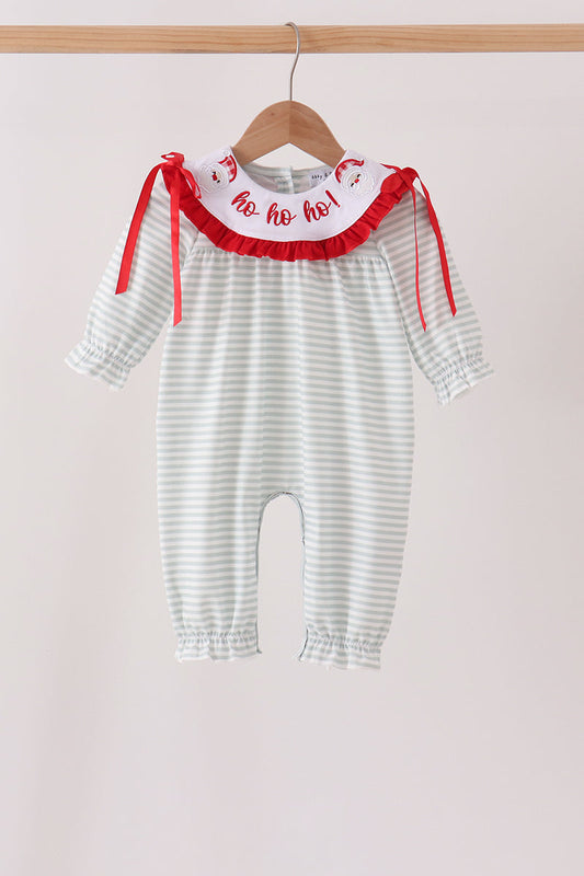 Sage santa applique stripe romper
