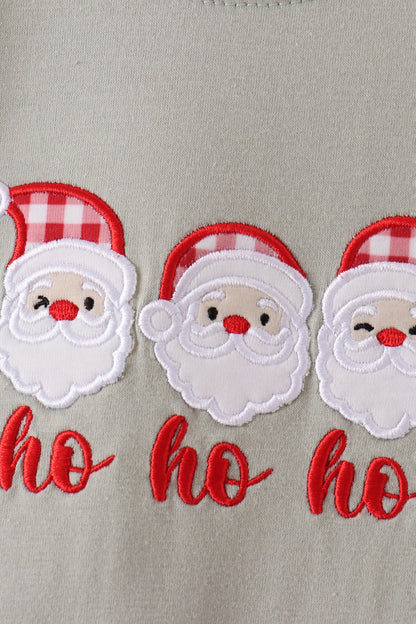Sage santa applique gingham romper