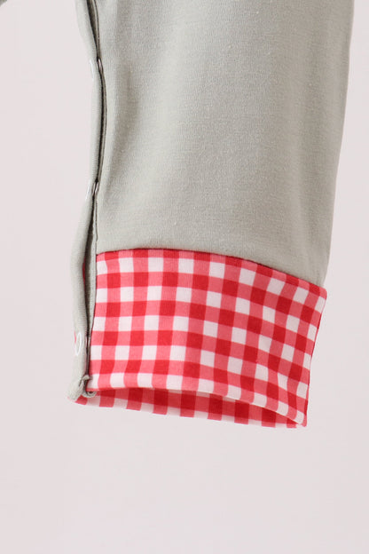 Sage santa applique gingham romper