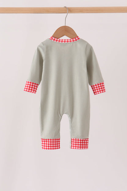 Sage santa applique gingham romper