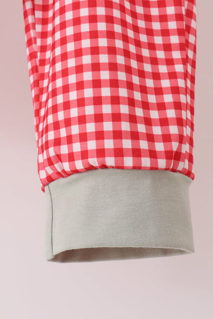 Sage santa applique gingham pants set