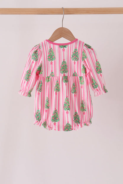 Pink christmas tree embroidery stripe bow bubble