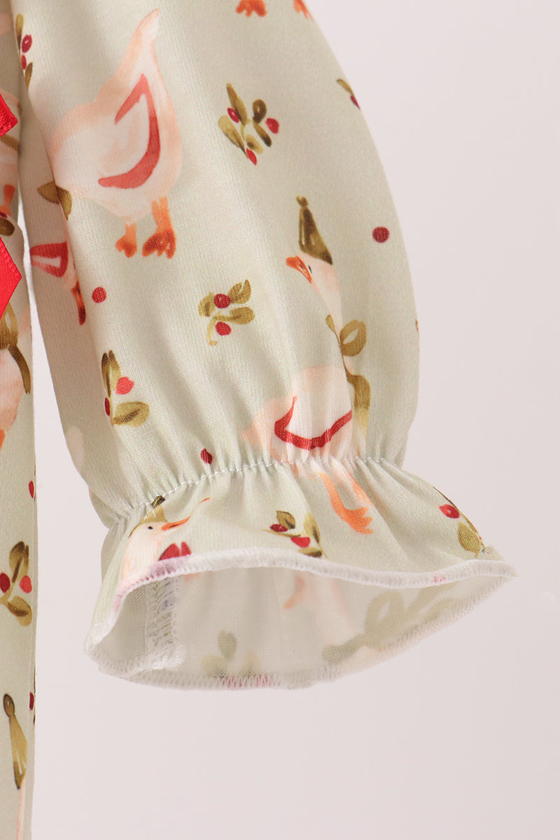 Goose embroidery ruffle bow romper
