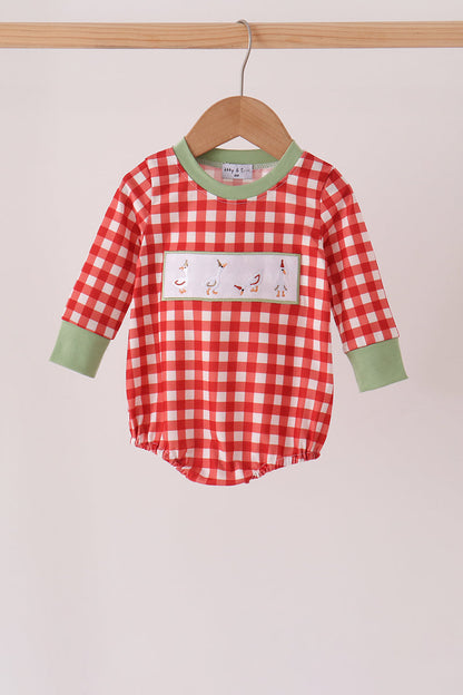 Red goose embroidery gingham bubble