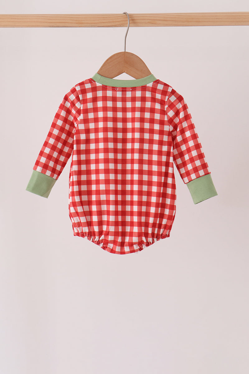 Red goose embroidery gingham bubble