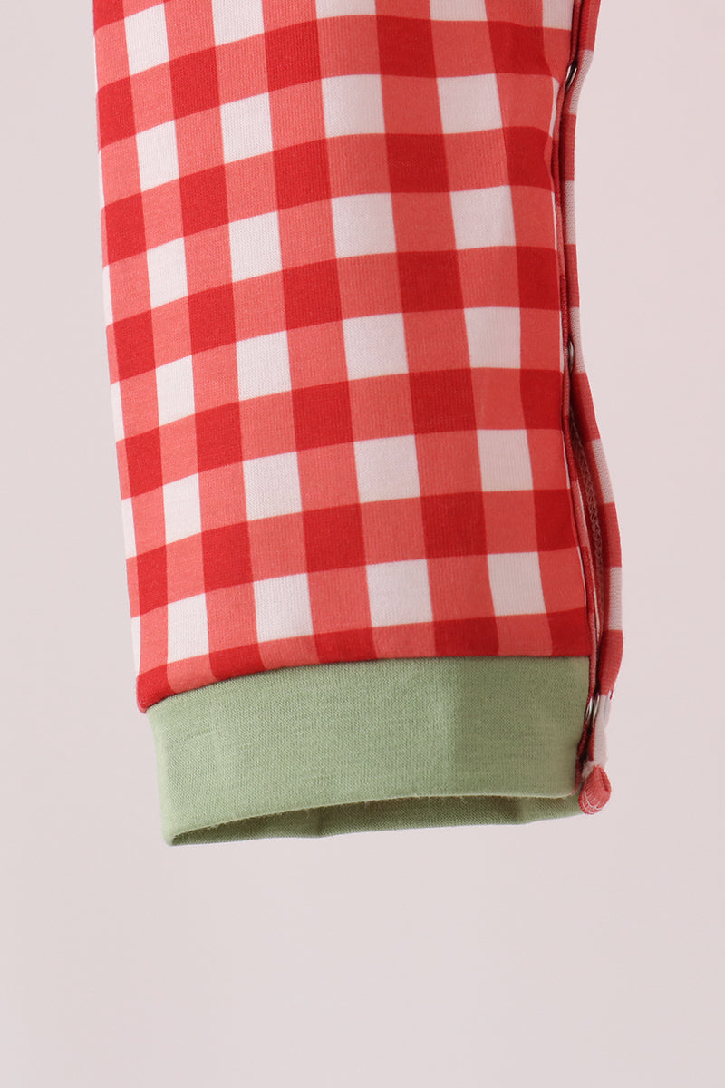 Red goose embroidery gingham romper