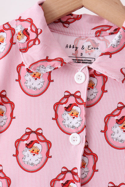 Pink santa claus bamboo ruffle pajama set