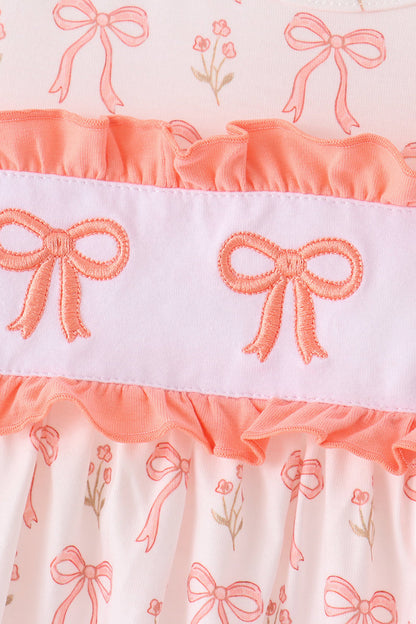 Pink bow embroidery ruffle pants set
