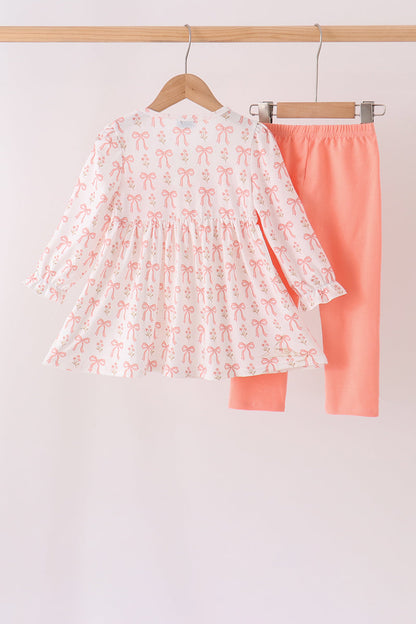Pink bow embroidery ruffle pants set