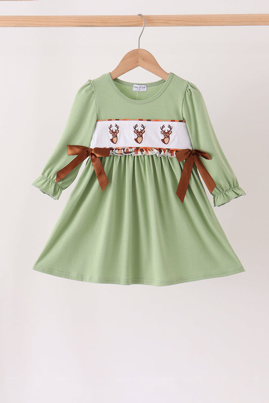 Sage deer embroidery dress