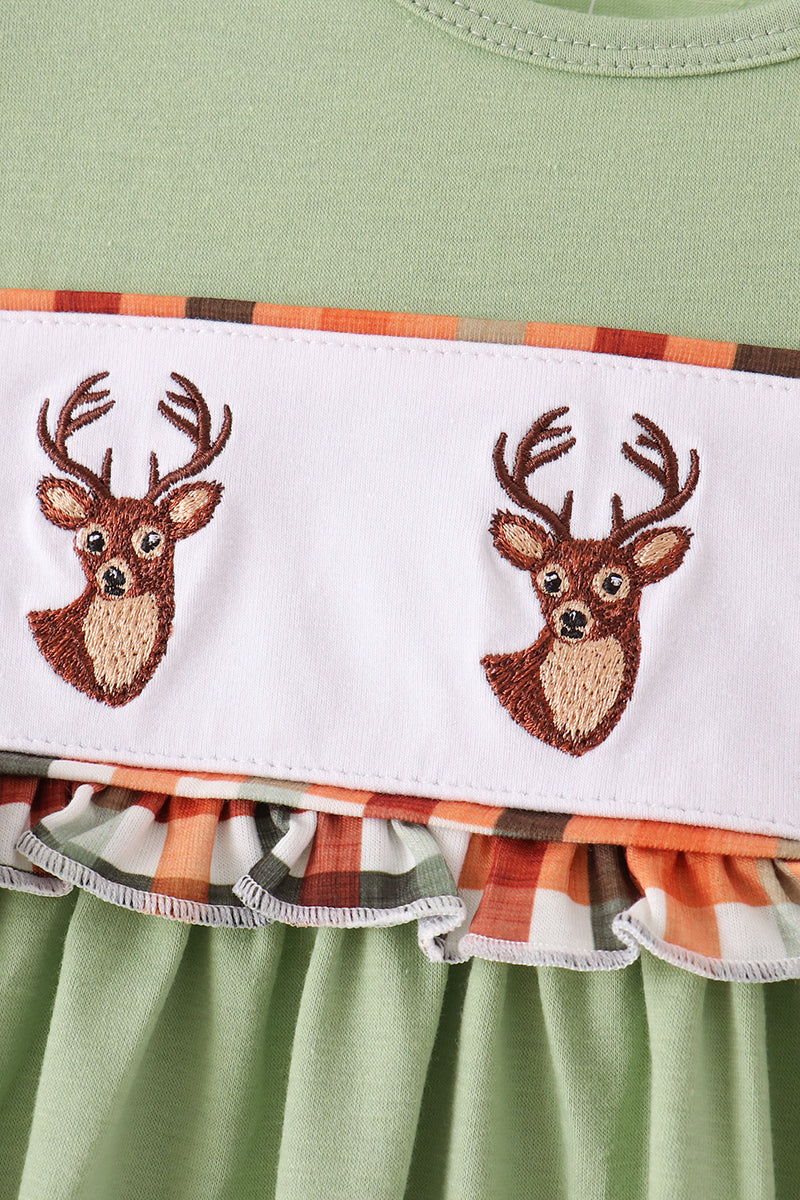 Sage deer embroidery dress