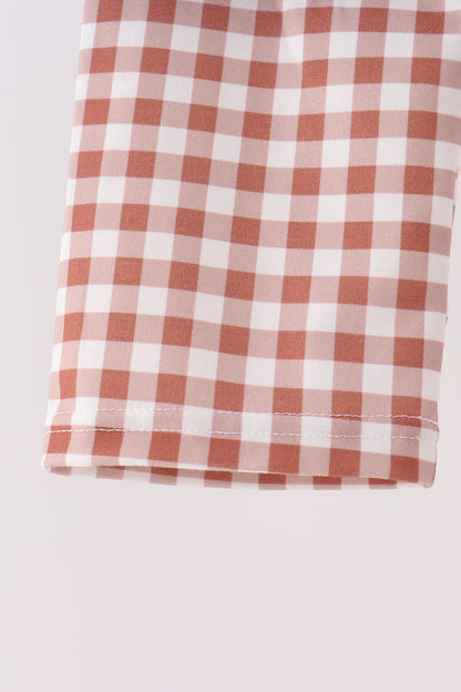 Blue turkey applique gingham pants set