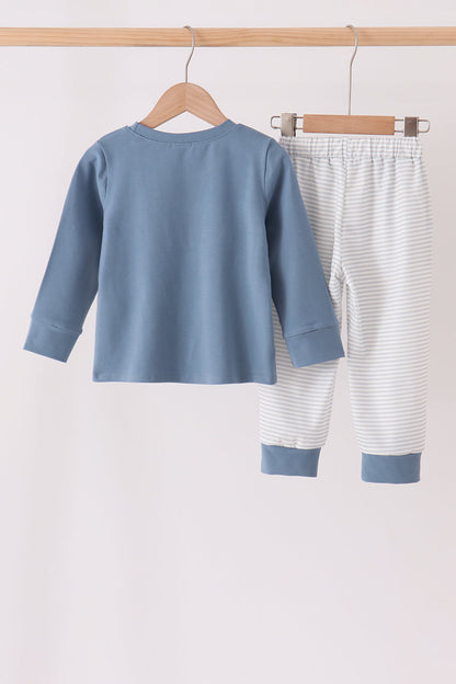 Teal turkey french knot pants set