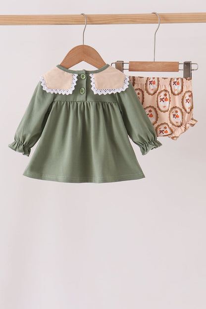 Green goose pumpkin embroidery bloomer set