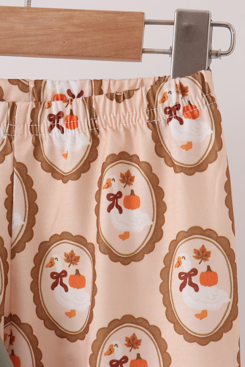 Green goose pumpkin embroidery pants set