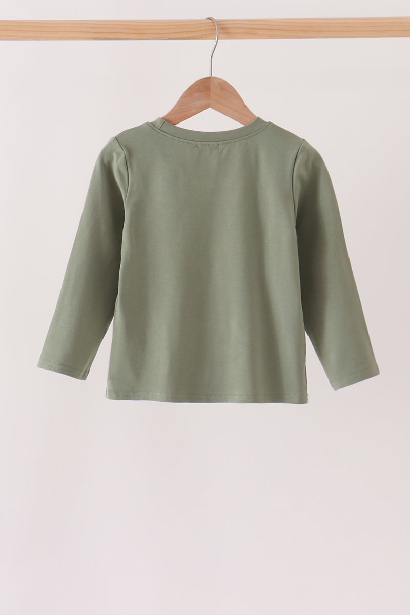 Green goose pumpkin embroidery top