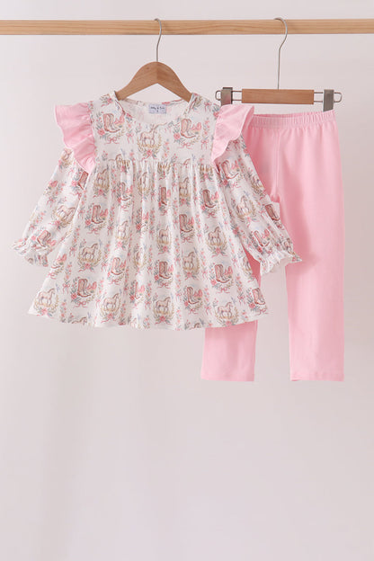 Pink horse ruffle pants set