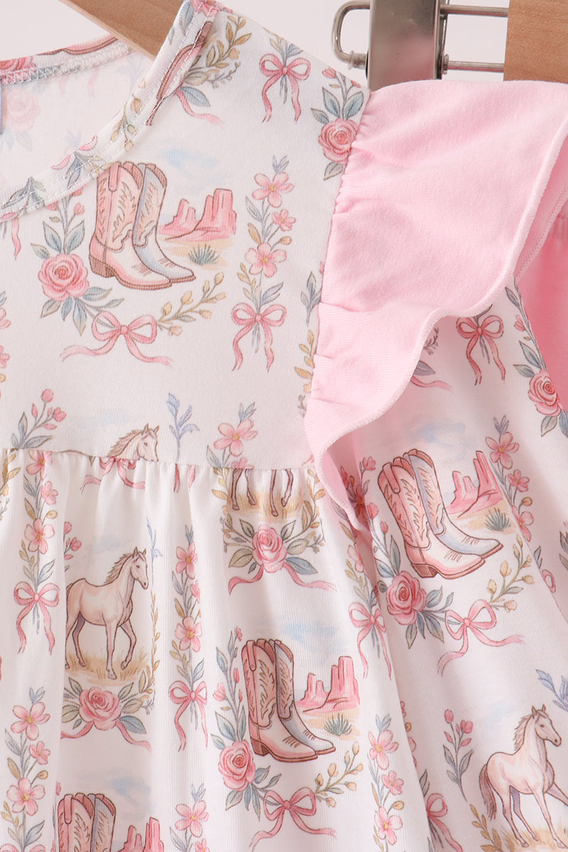 Pink horse ruffle pants set