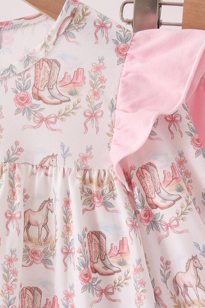 Pink horse ruffle pants set