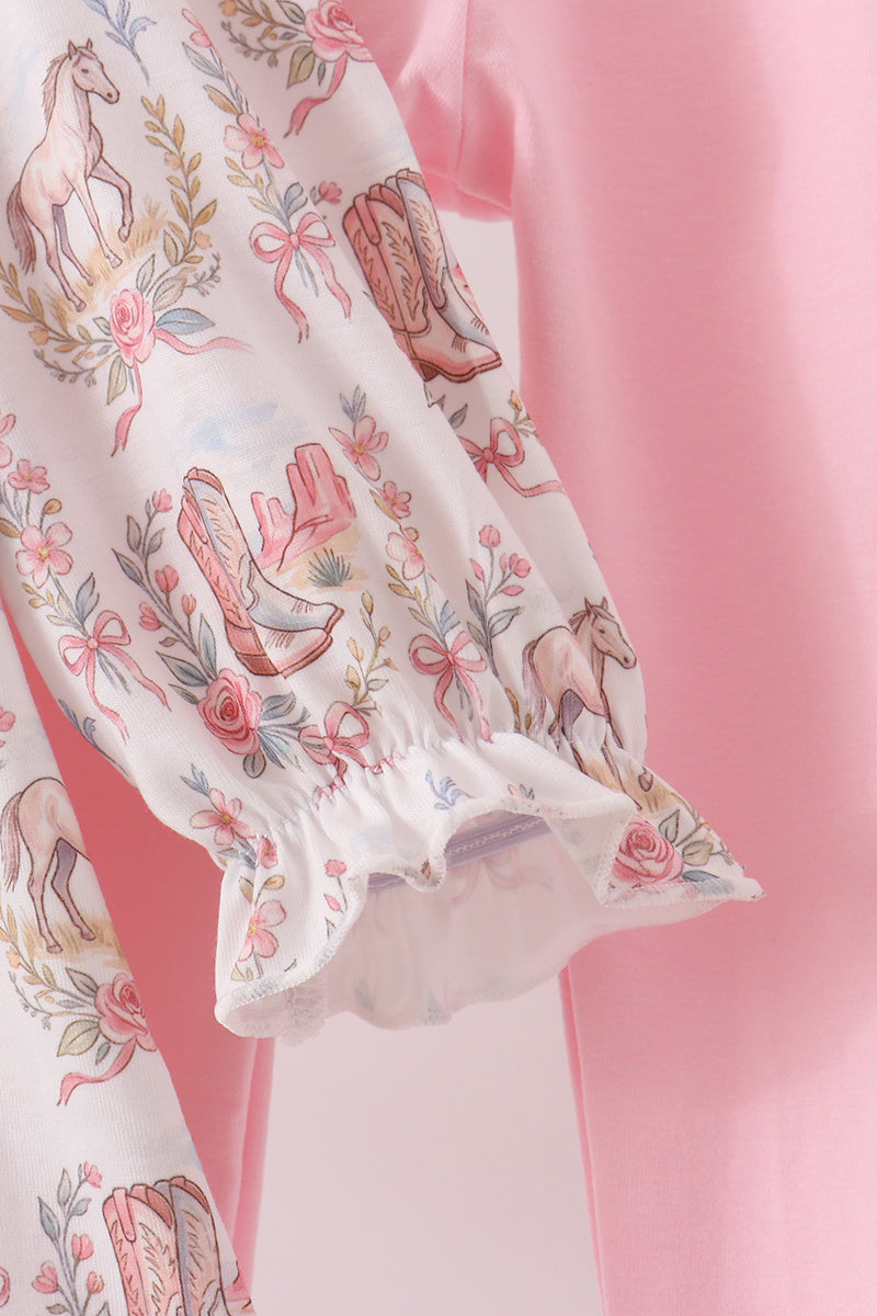 Pink horse ruffle pants set