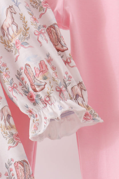 Pink horse ruffle pants set