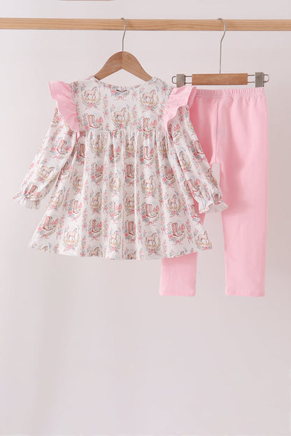 Pink horse ruffle pants set