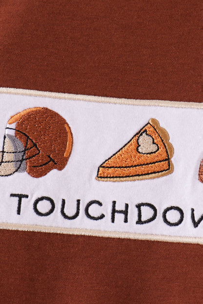 Brown touchdown football embroidery romper