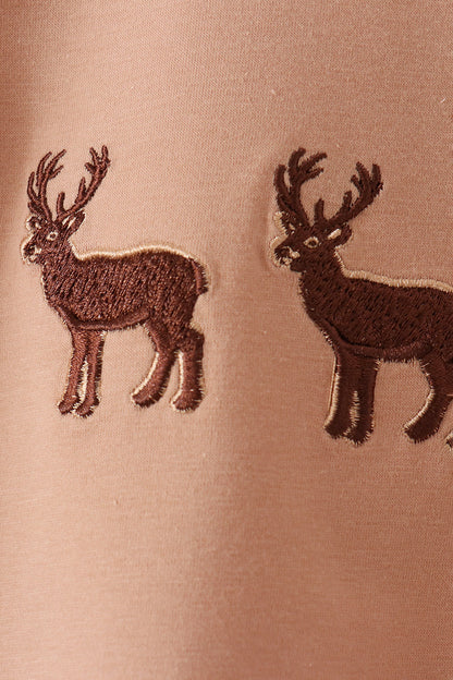 Brown deer embroidery top