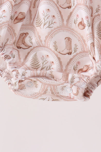 Brown Howdy Y'ALL embroidery ruffle bubble
