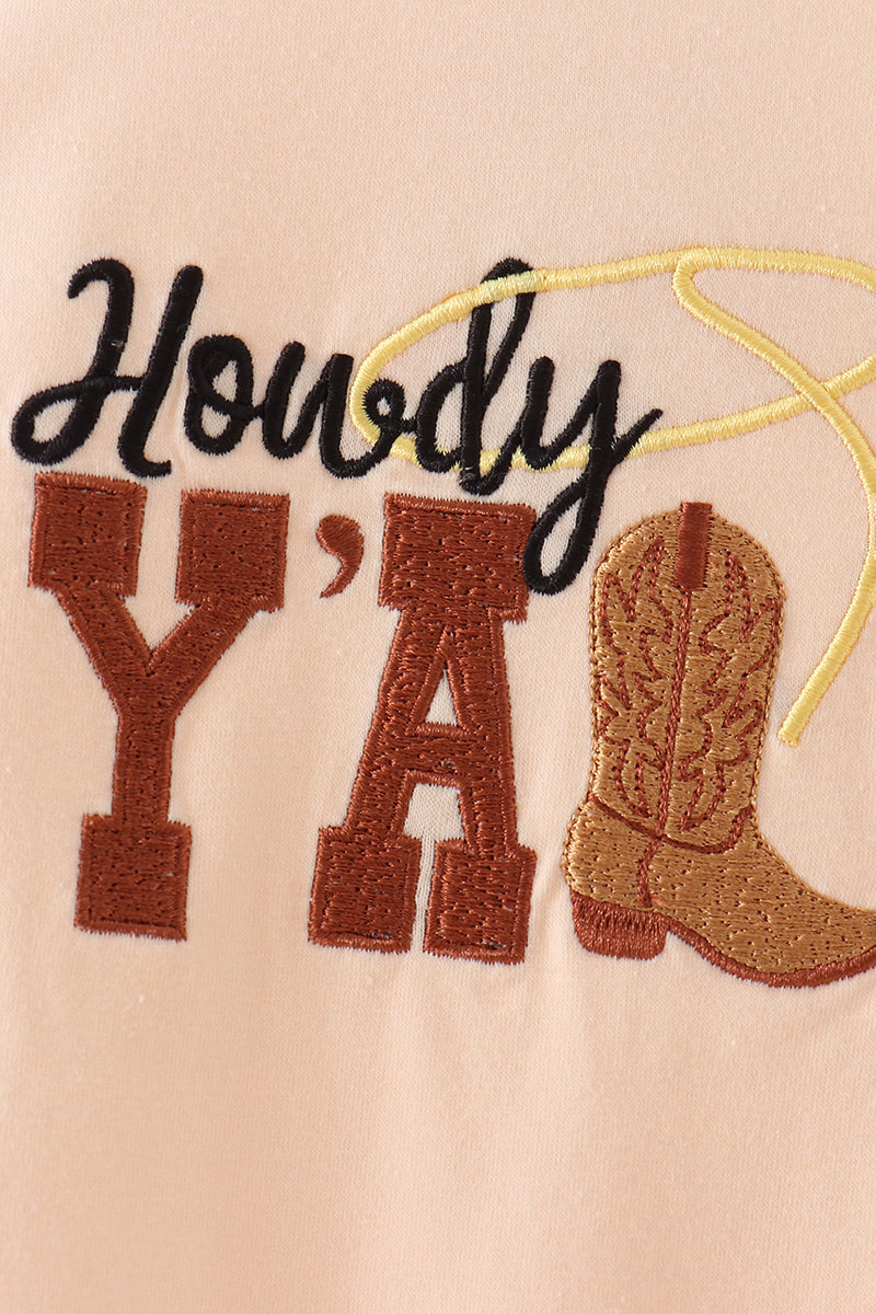 Brown Howdy Y'ALL boots embroidery bubble