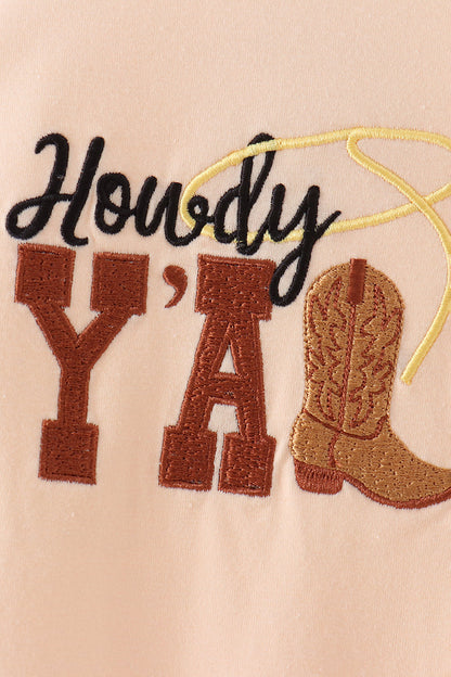Brown Howdy Y'ALL boots embroidery bubble