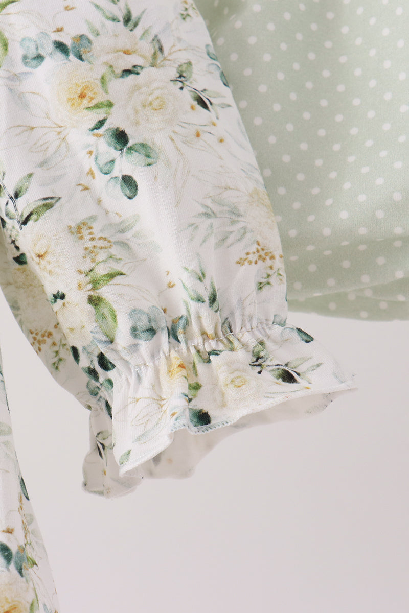 Sage floral smocked ruffle bloomer set