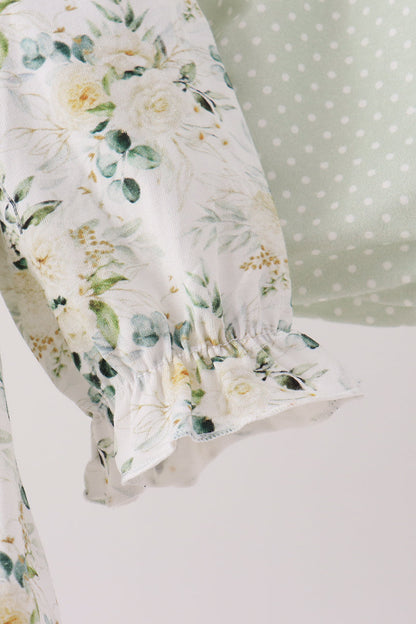 Sage floral smocked ruffle bloomer set